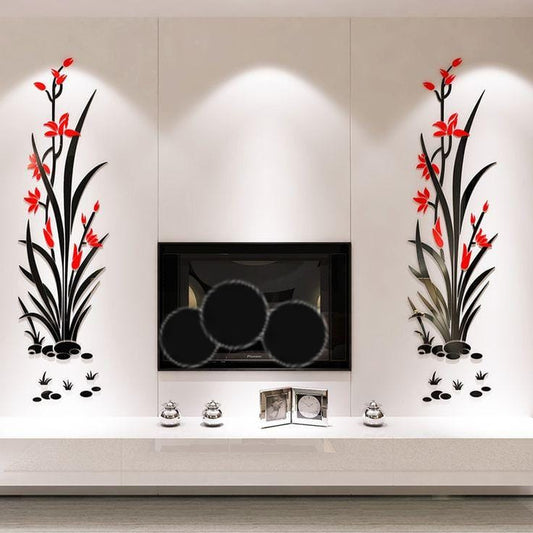 Beautiful Red & Black Flower | High Quality Wall Stickers