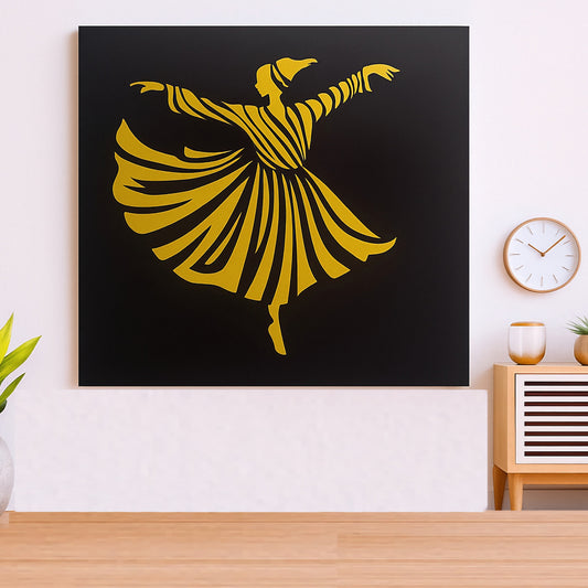 Silent Whirl: The Spiritual Dance | Painting Masterpiece in High Glossy Black Acrylic with Beautiful Wall Hanging Wood Frame