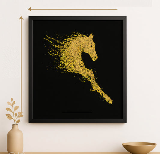 Golden Horse from Darkness | Painting Masterpiece in High Glossy Black Acrylic