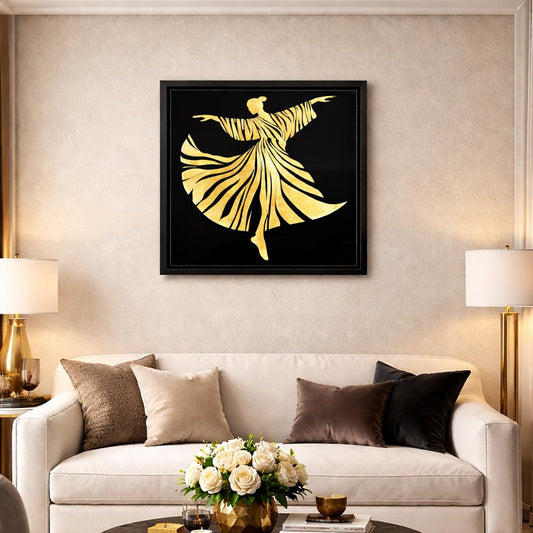 Silent Whirl: The Spiritual Dance | Painting Masterpiece in High Glossy Black Acrylic with Beautiful Wall Hanging Wood Frame